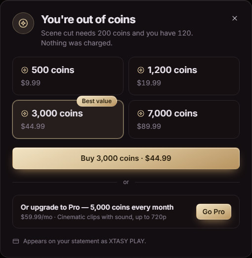 Out-of-coins sheet