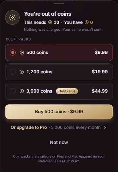 Mobile out-of-coins sheet